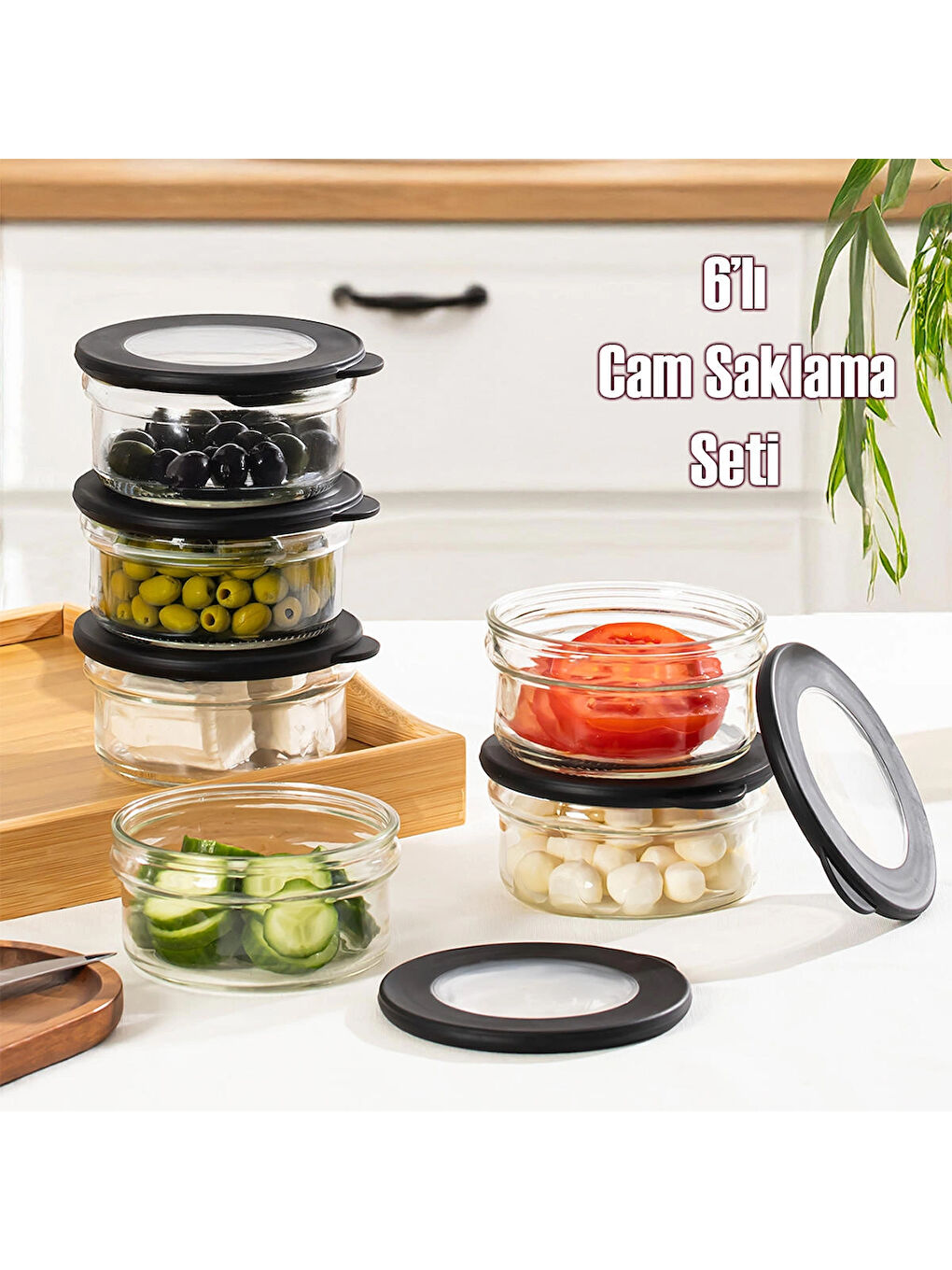 Renksiz 4381 Flat 6lı Cam Kahvaltılık Çok Amaçlı Saklama Kabı Cam Kahvaltı Seti