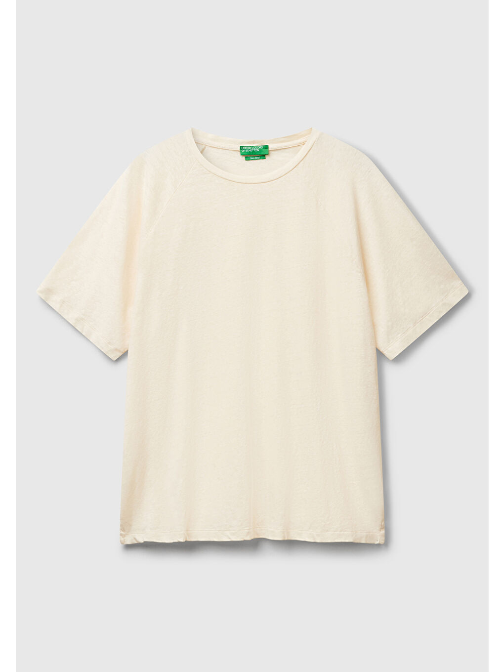 Bej Erkek Taş Rengi Pamuk ve Keten Karışımlı Reglan Kol Relax Fit Tişört-1