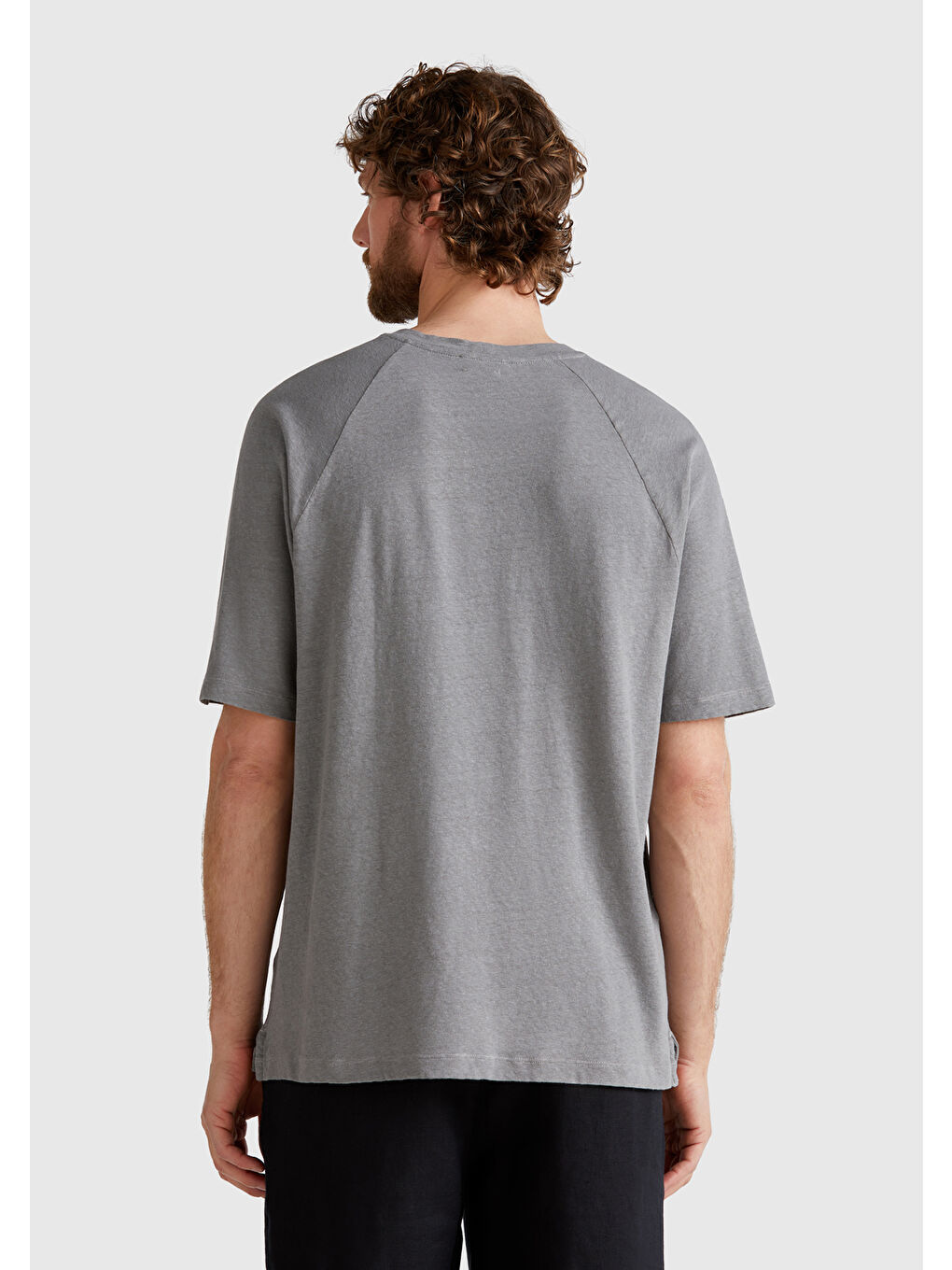 Erkek Antrasit Pamuk ve Keten Karışımlı Reglan Kol Relax Fit T-Shirt-2