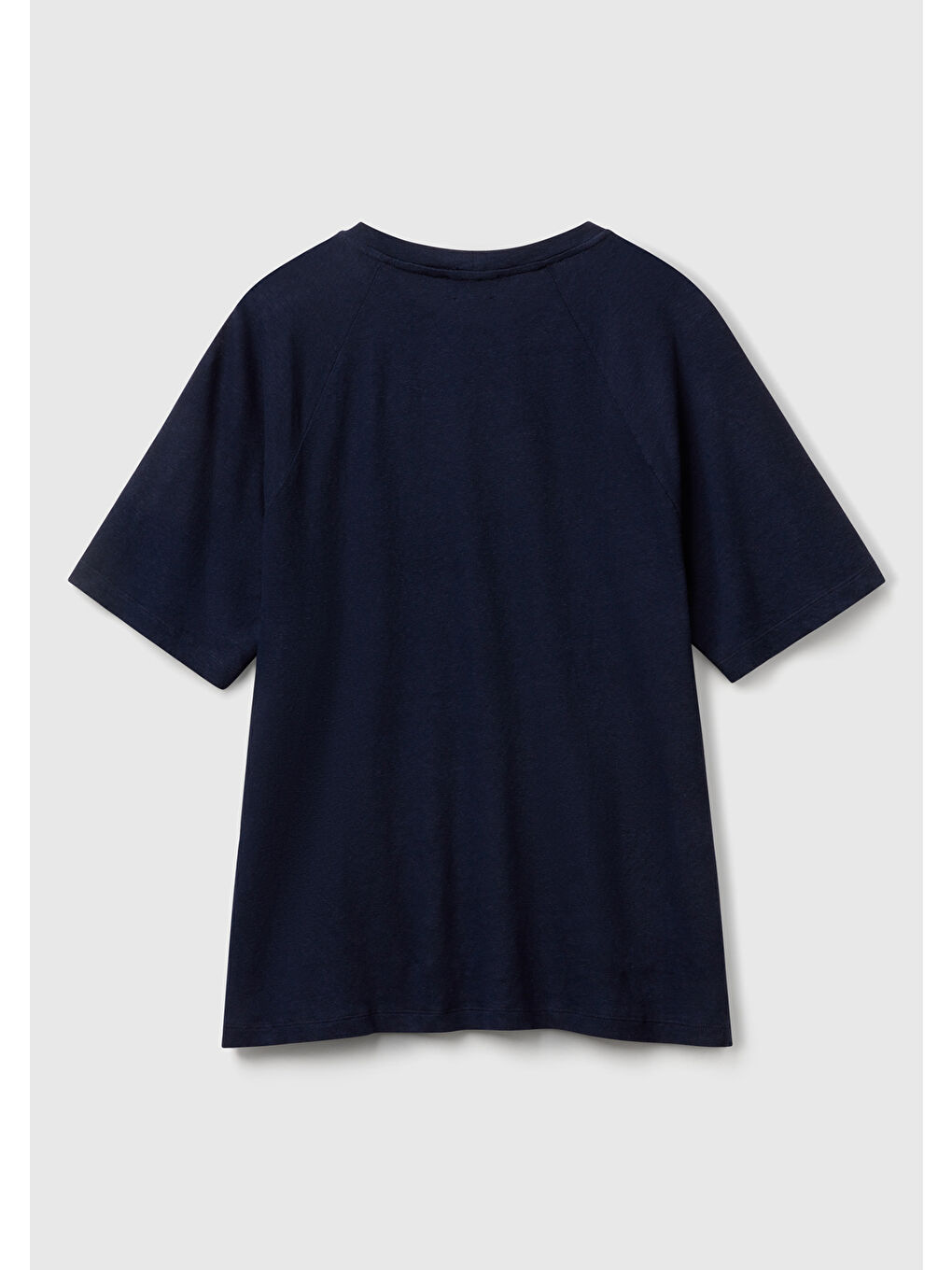 Erkek Lacivert Pamuk ve Keten Karışımlı Reglan Kol Relax Fit T-Shirt-3