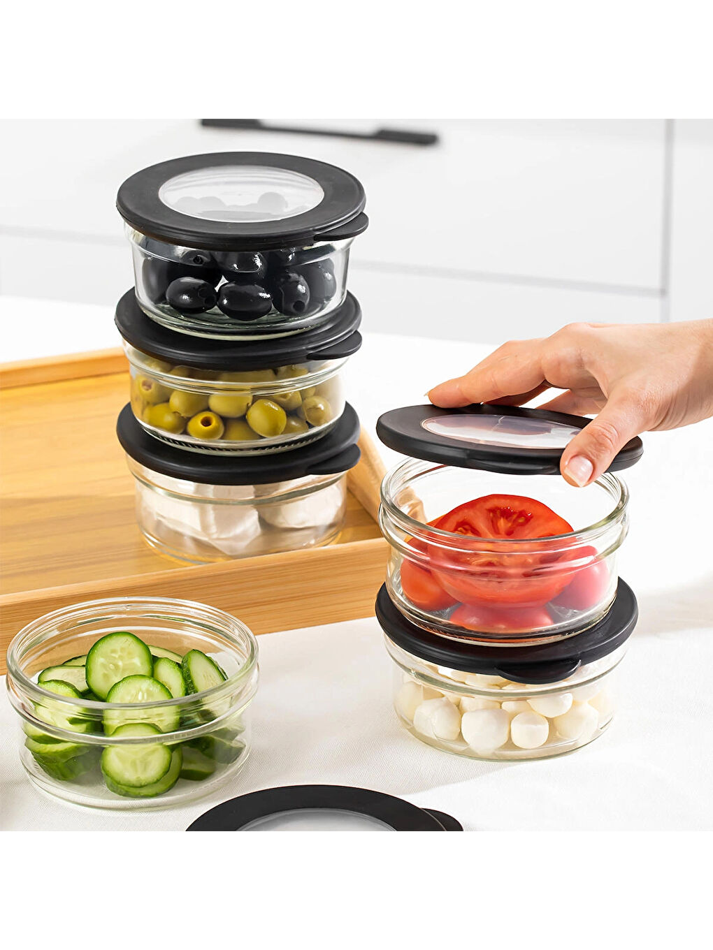 Renksiz 4381 Flat 6lı Cam Kahvaltılık Çok Amaçlı Saklama Kabı Cam Kahvaltı Seti-1