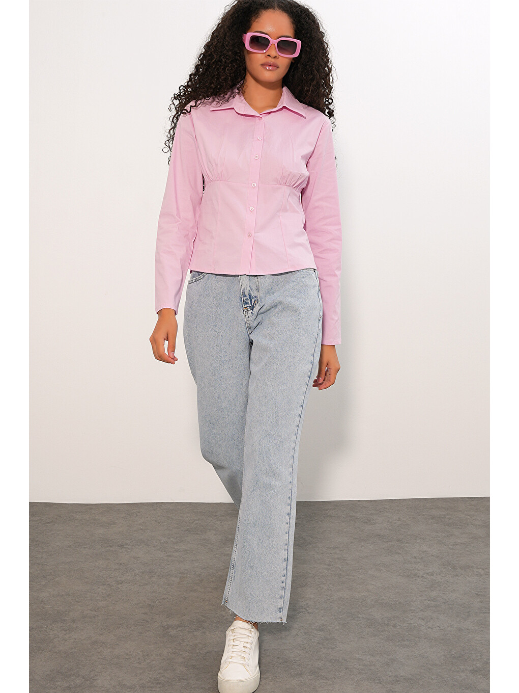 20231 Slim Fit Poplin Gömlek - Pembe-1