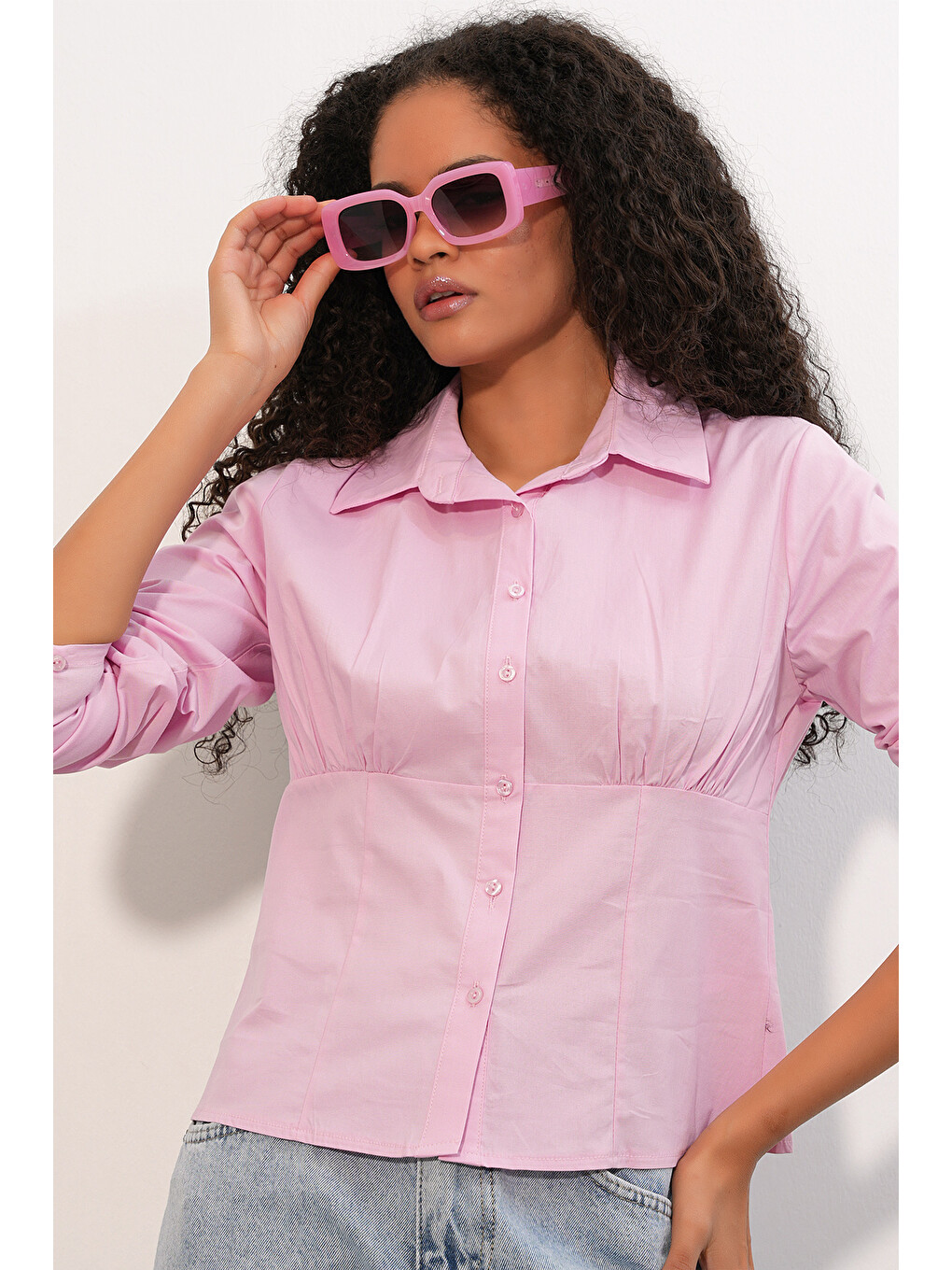 20231 Slim Fit Poplin Gömlek - Pembe-3