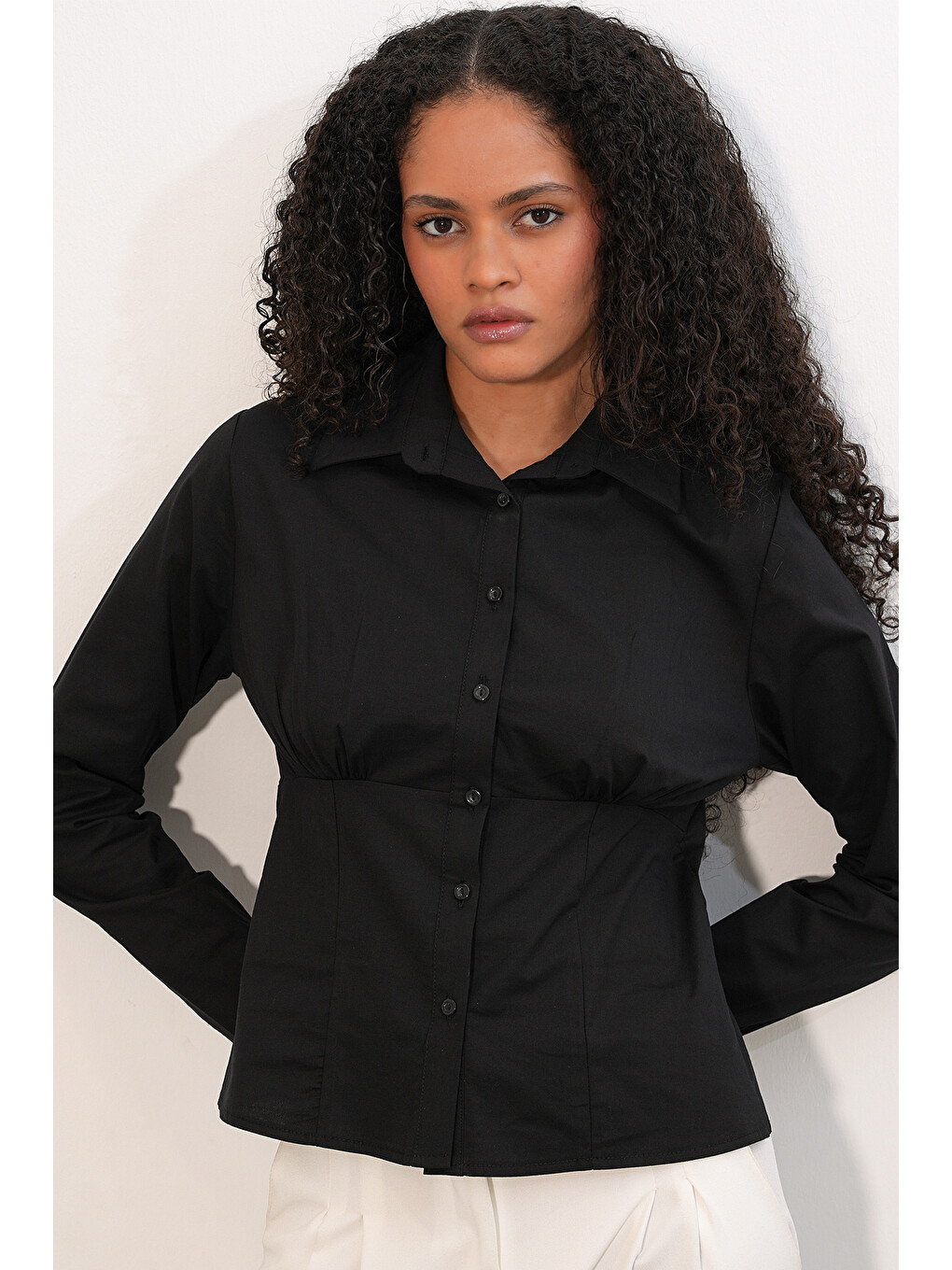 20231 Slim Fit Poplin Gömlek - Siyah