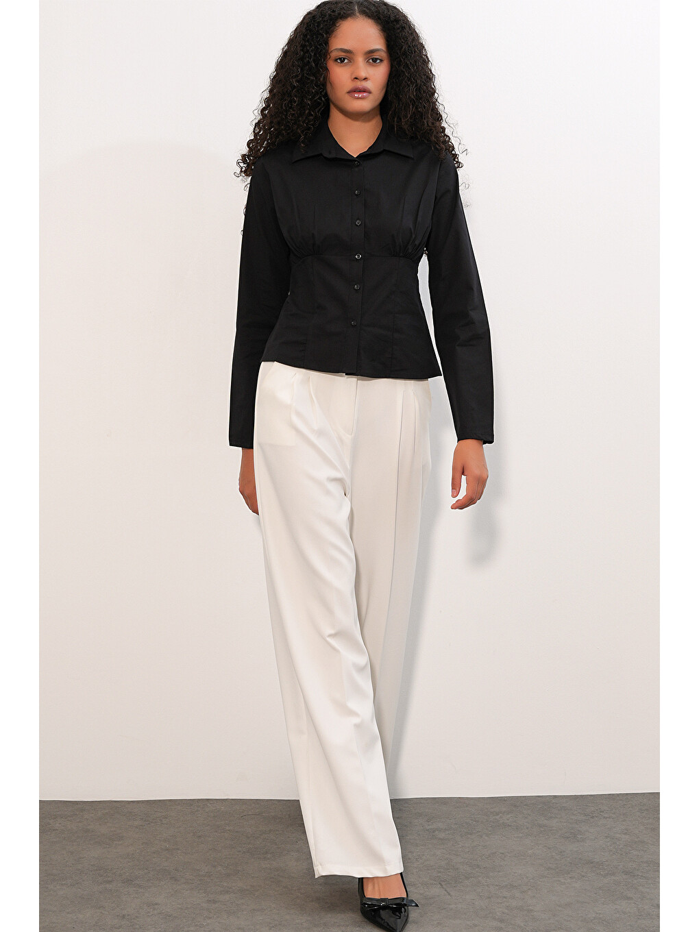 20231 Slim Fit Poplin Gömlek - Siyah-1
