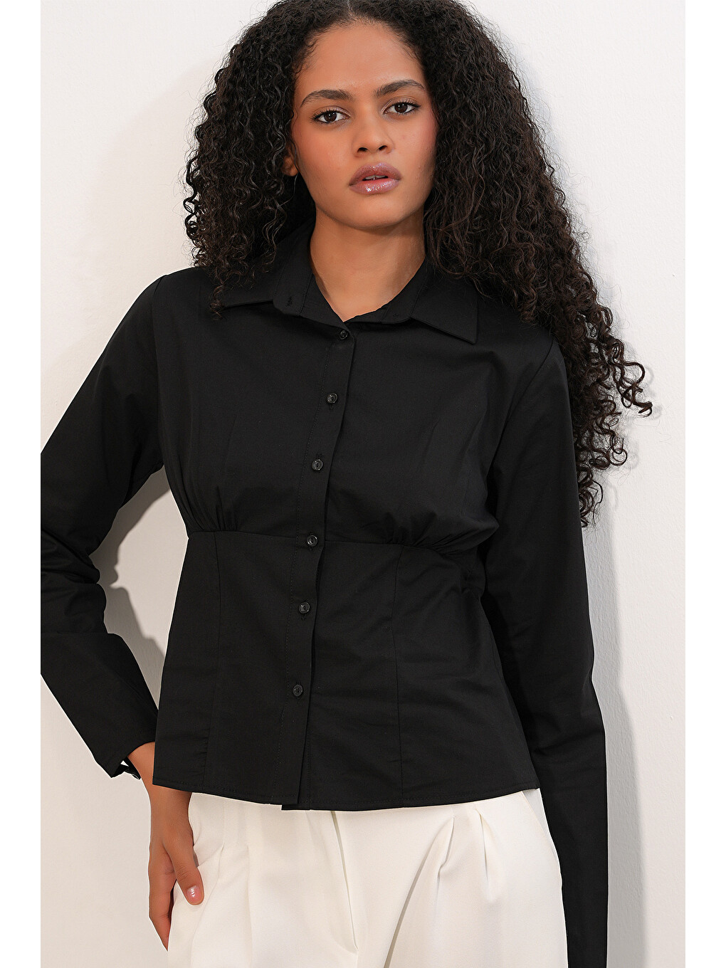 20231 Slim Fit Poplin Gömlek - Siyah-2