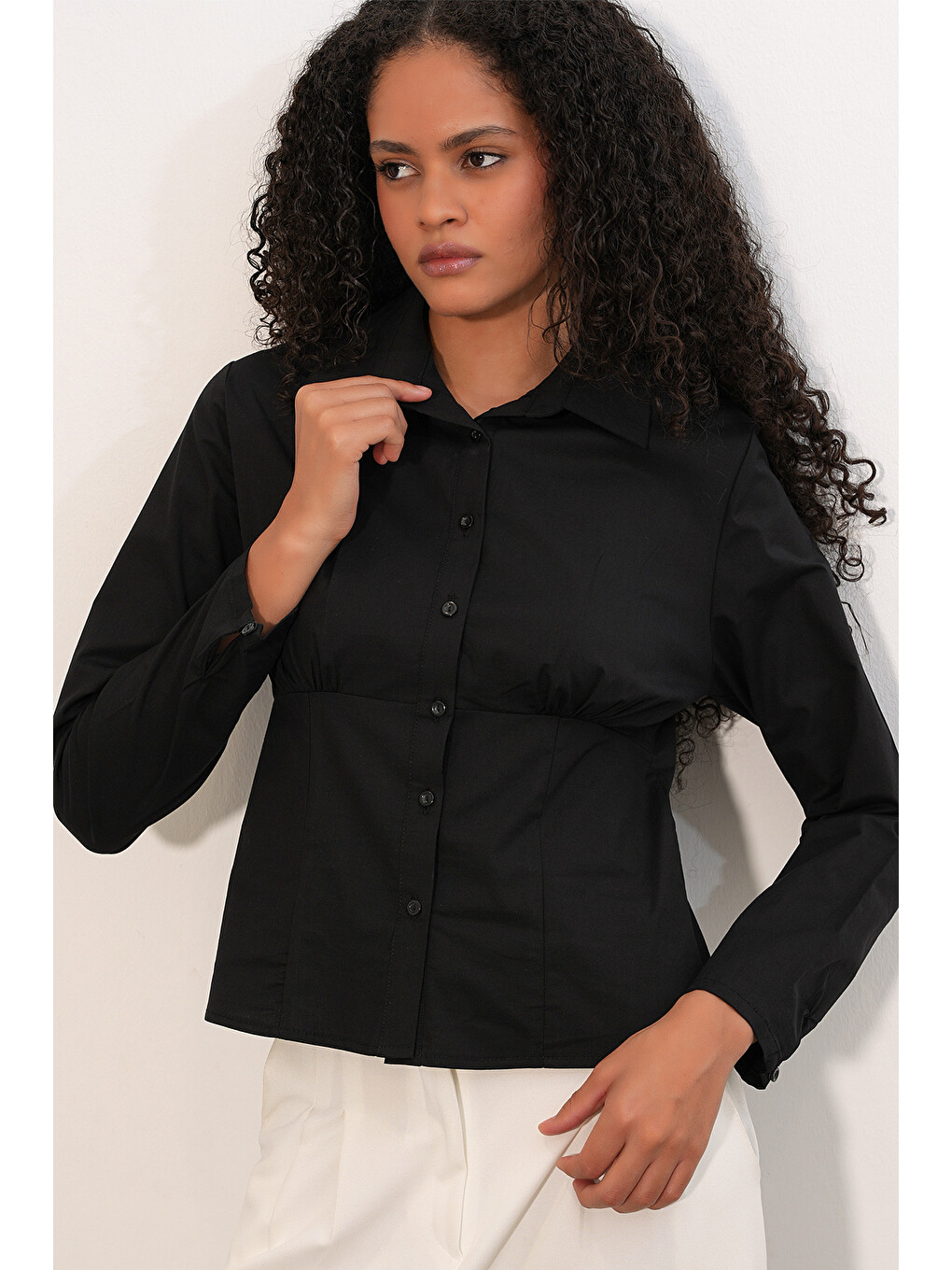 20231 Slim Fit Poplin Gömlek - Siyah-3