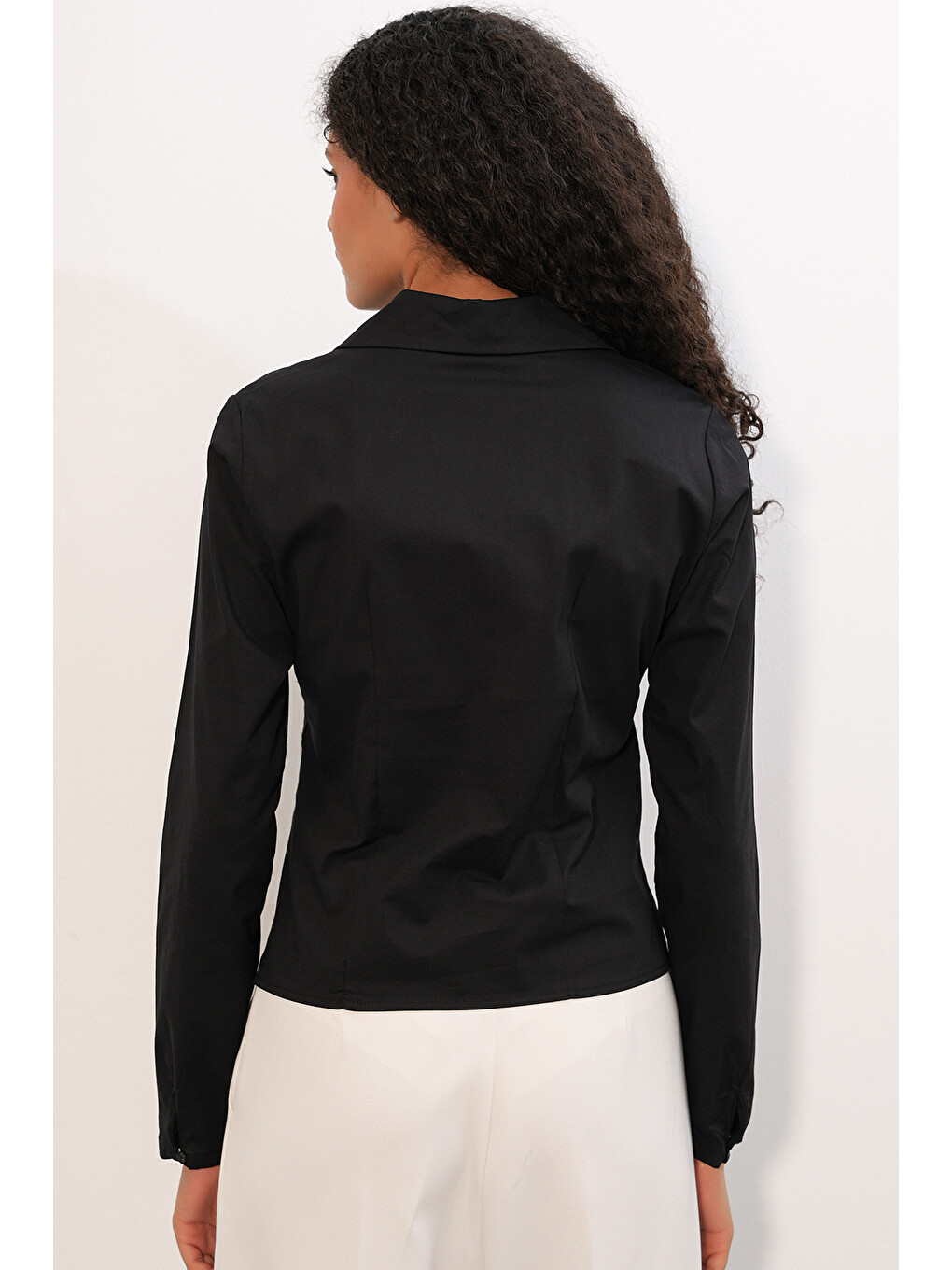 20231 Slim Fit Poplin Gömlek - Siyah-5