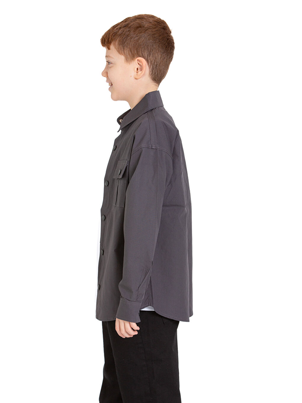 Gri Erkek Çocuk 2'li Takım (%100 Poplin Pamuk Gömlek+Tişört) P1029-2