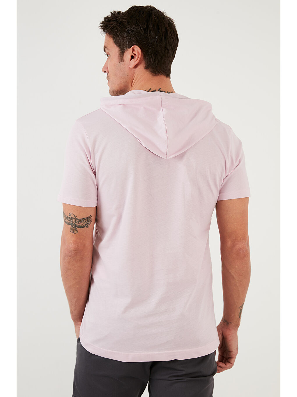 Pembe 100 Pamuklu Kapüşonlu Slim Fit Erkek Tişört 5412021-5