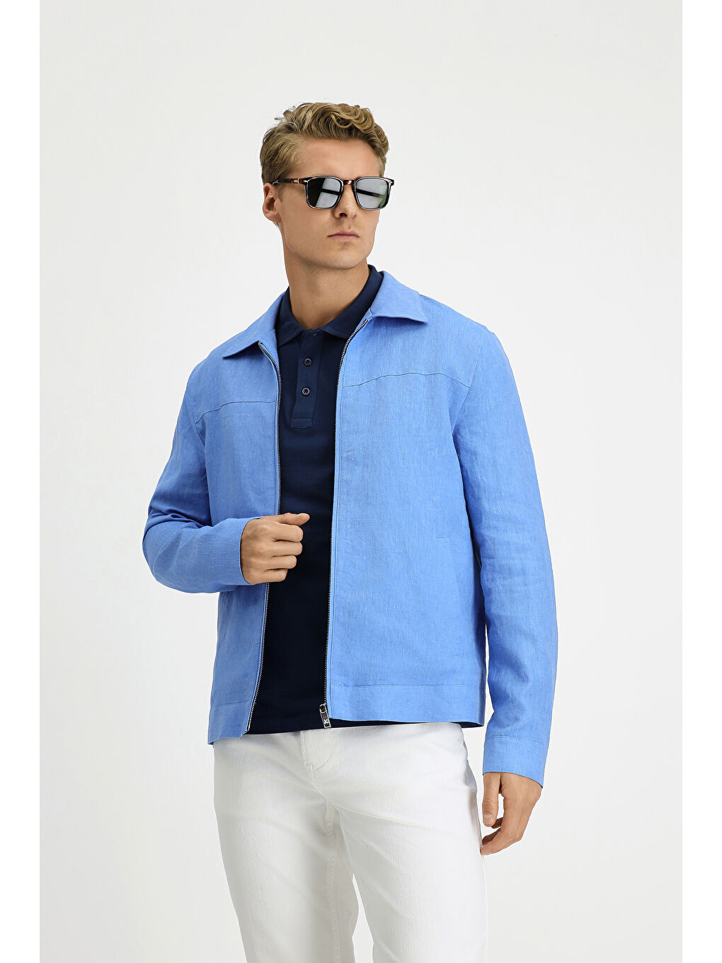 Mavi Mevsimlik Keten Mont