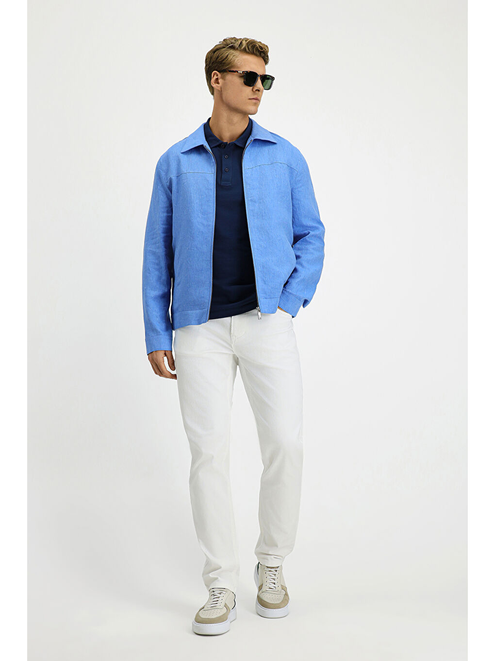 Mavi Mevsimlik Keten Mont-1