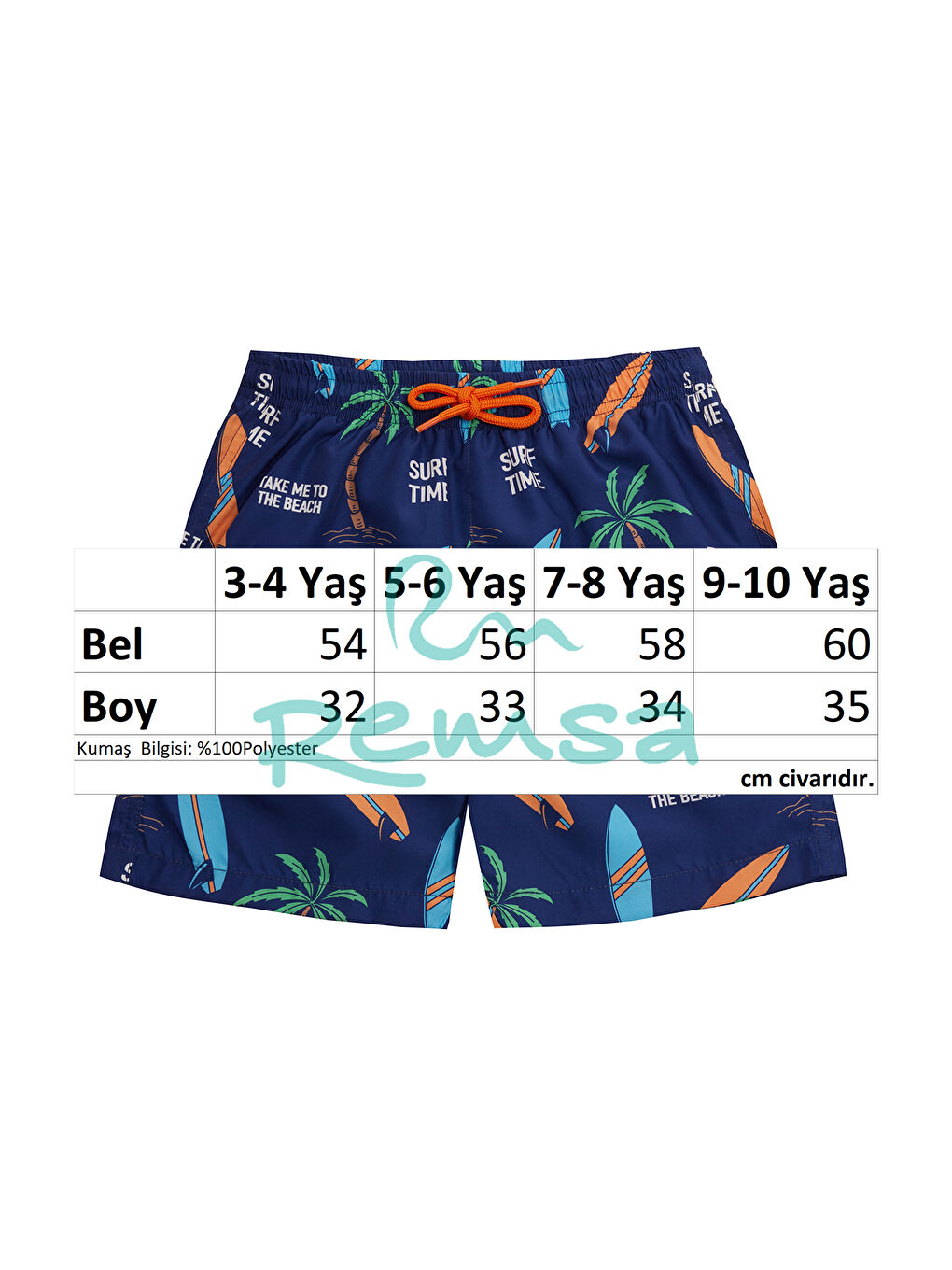 UV Korumalı Erkek Çocuk Deniz Havuz Şortu 5252 Palmiye Lacivert01-2