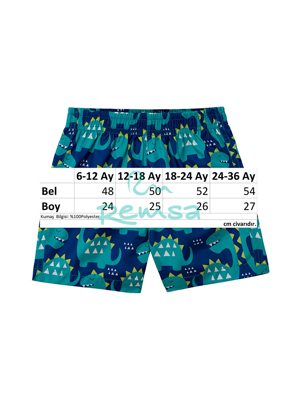 UV Korumalı Erkek Bebek Deniz Şortu Havuz Şortu 5122 Dinozor Lacivert02-2
