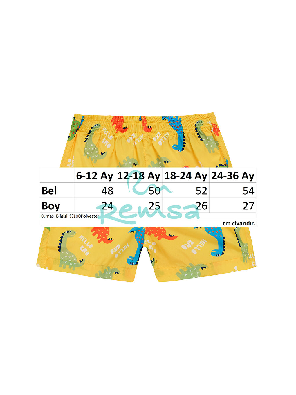 UV Korumalı Erkek Bebek Deniz Şortu Havuz Şortu 5121 Dinozor Sarı-2