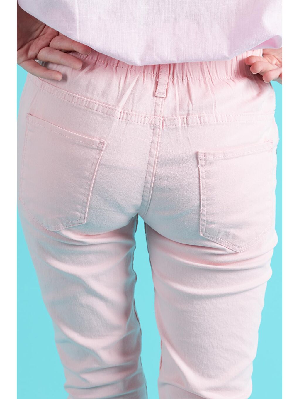 Pembe Kız Çocuk Beli Lastikli Keten Pantolon 8-16 Yaş 13805-3