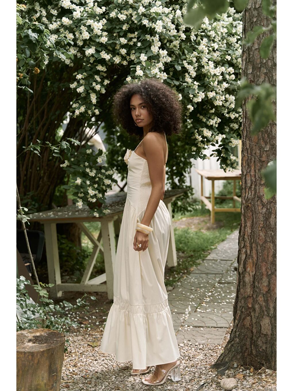 Elisa Gül Detay Sarı Uzun Elbise-2