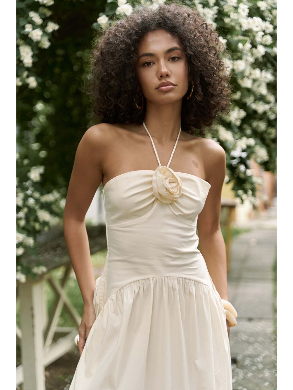 Elisa Gül Detay Sarı Uzun Elbise-3