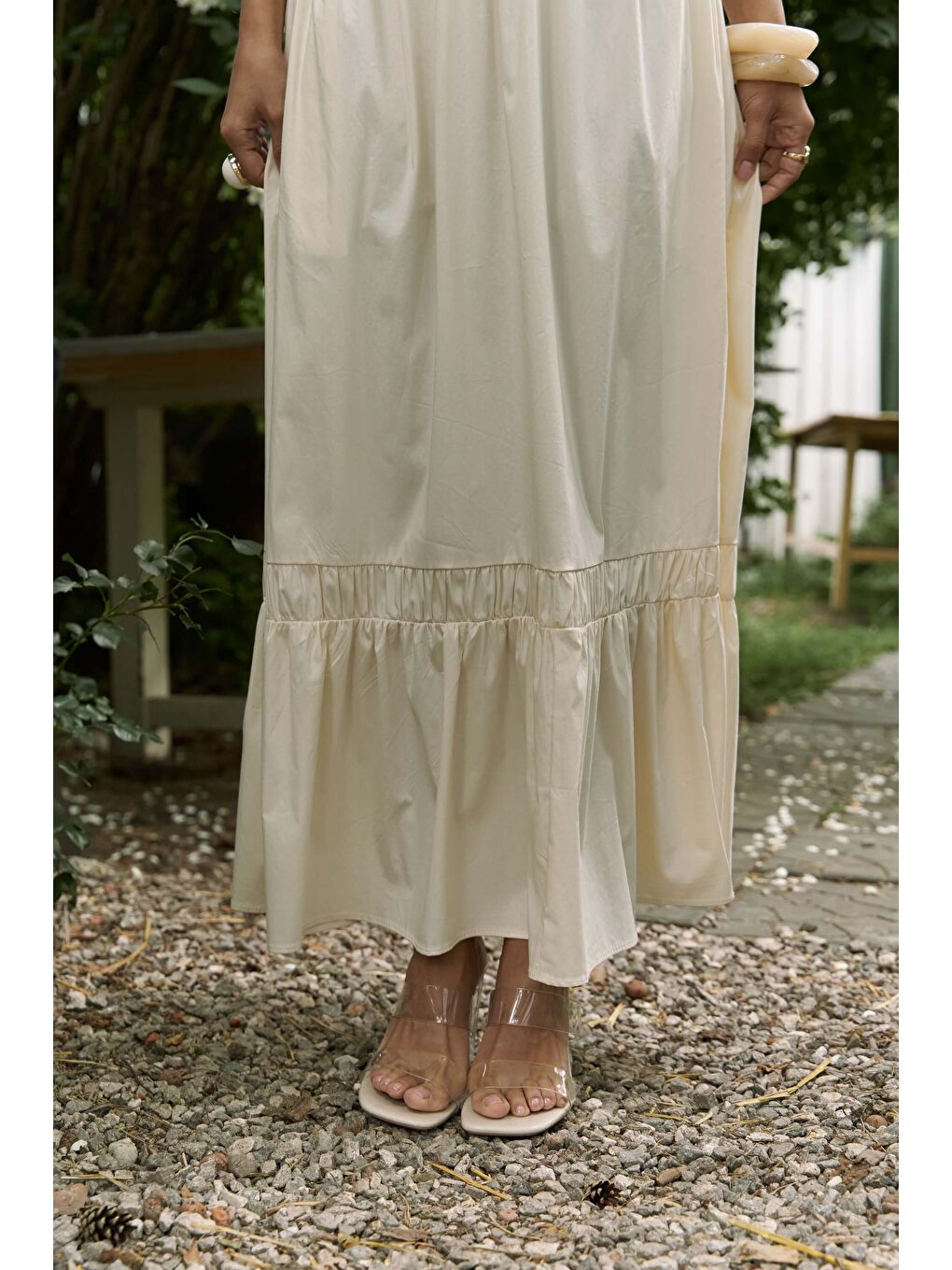 Elisa Gül Detay Sarı Uzun Elbise-7