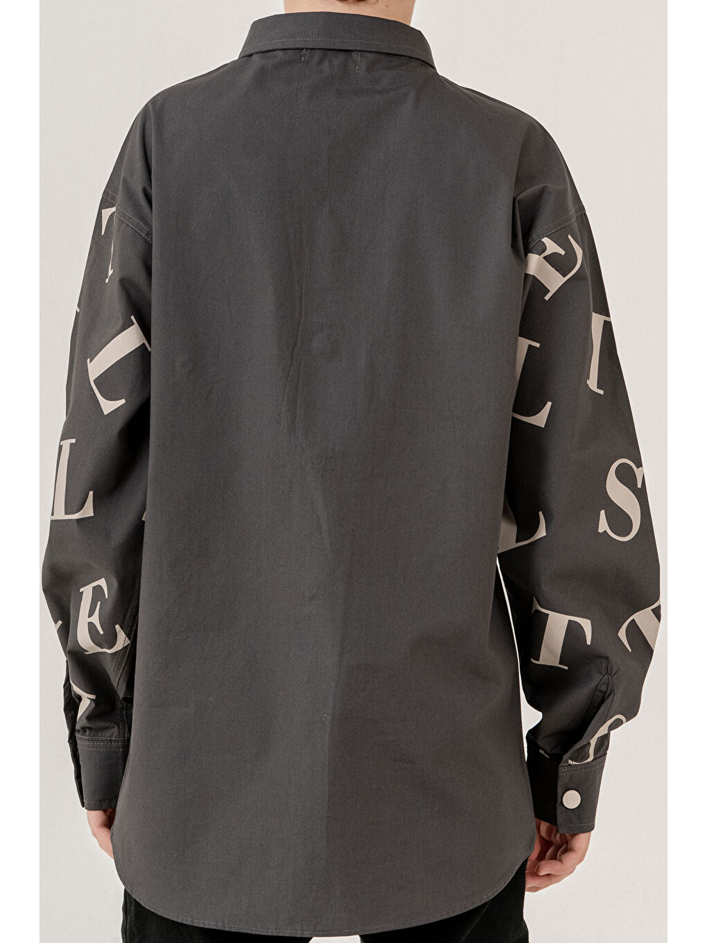 Gri Erkek Çocuk 2'li Takım (%100 Poplin Pamuk Gömlek+Tişört) P1080-3