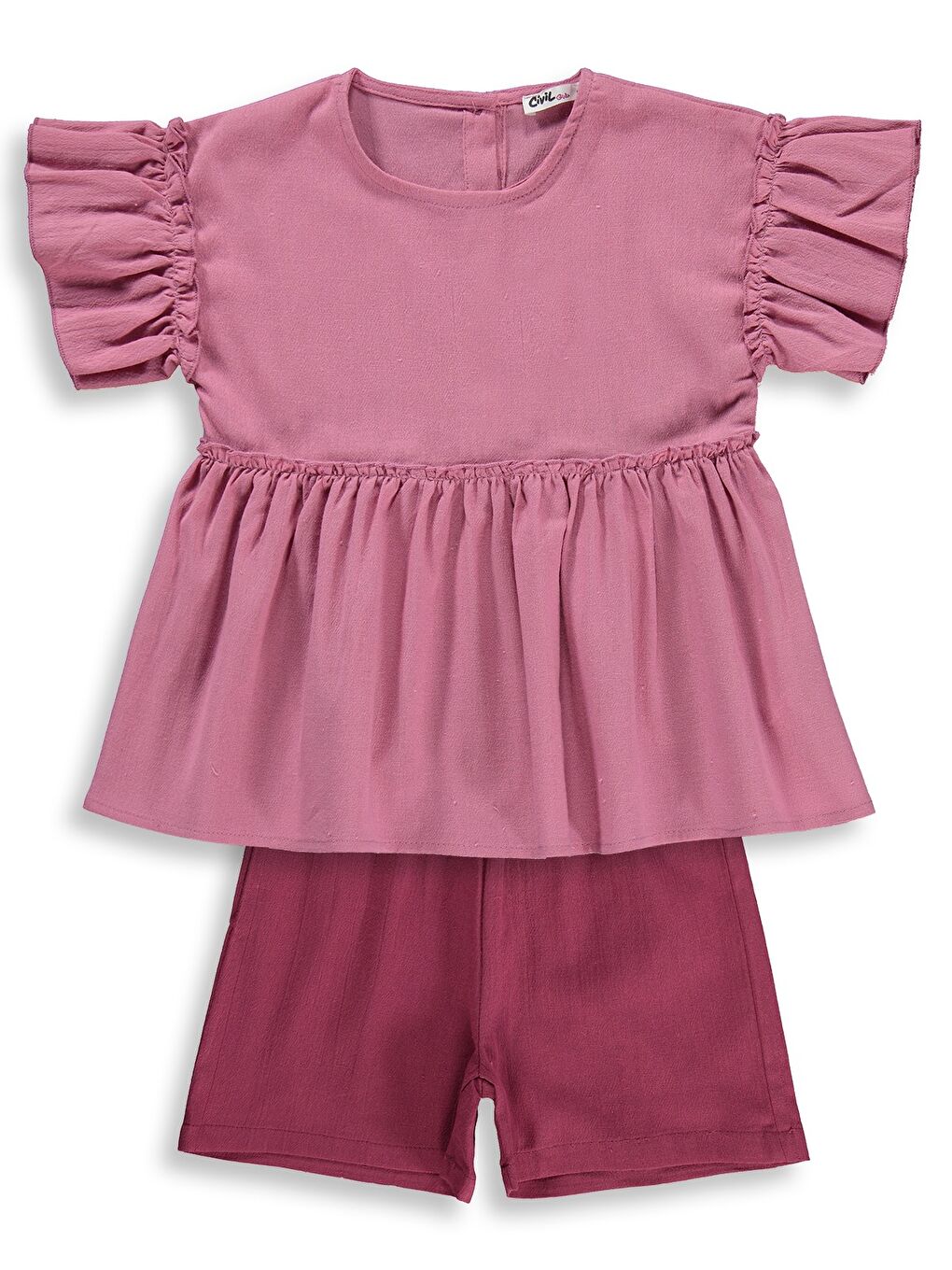 Girls Volan Kol İkili 6-9 Yaş Takım - Pembe