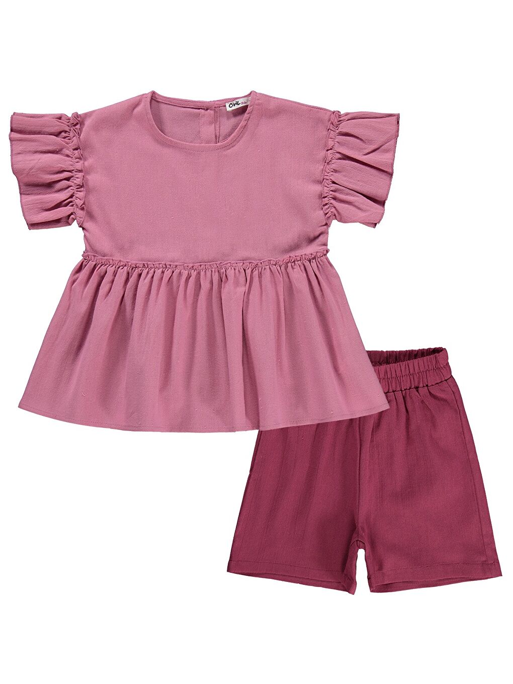 Girls Volan Kol İkili 6-9 Yaş Takım - Pembe-3