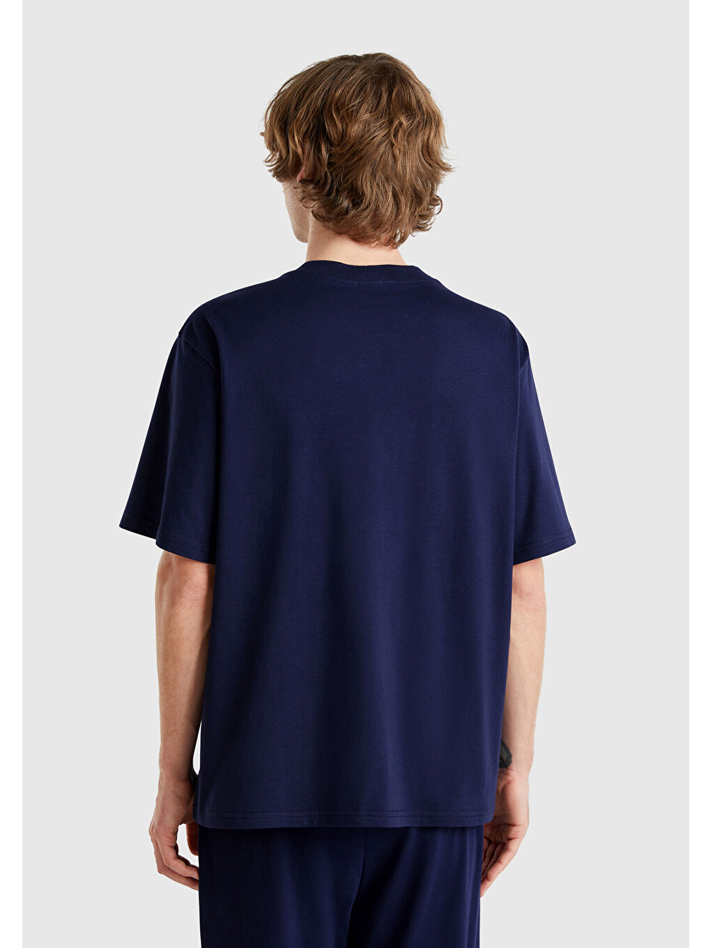 Erkek Lacivert %100 Pamuk Benetton Yazılı Tişört-1