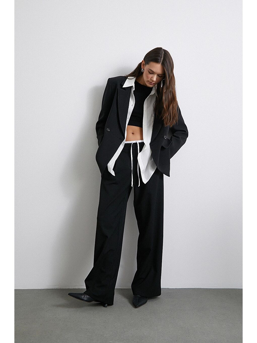 Yanı Fermuarlı Garnili Pantolon Siyah