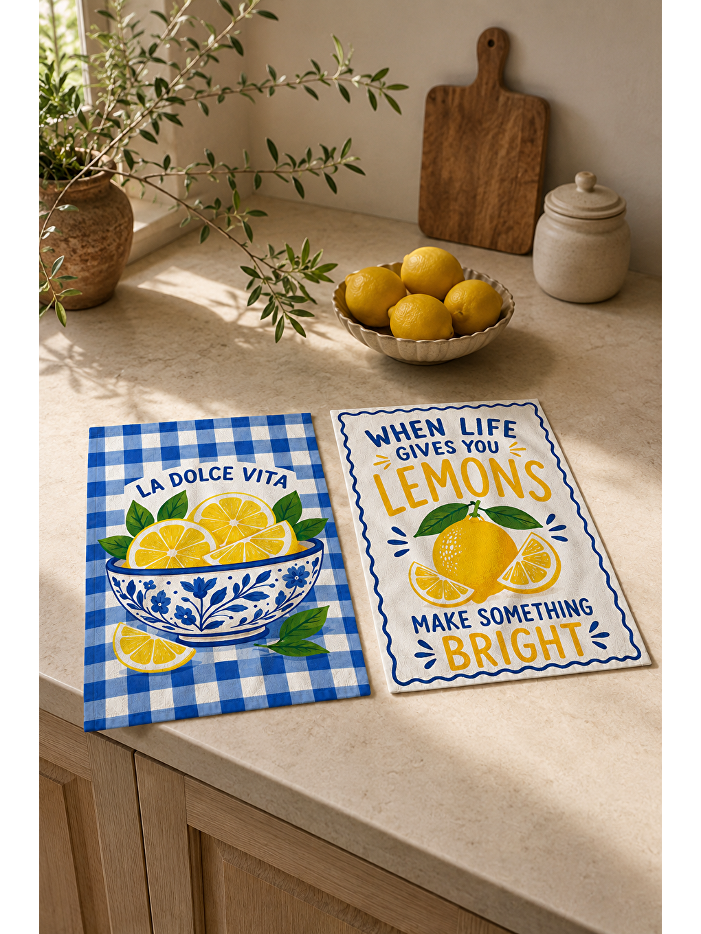 Mavi Kareli Limon Desenli Havlu-4