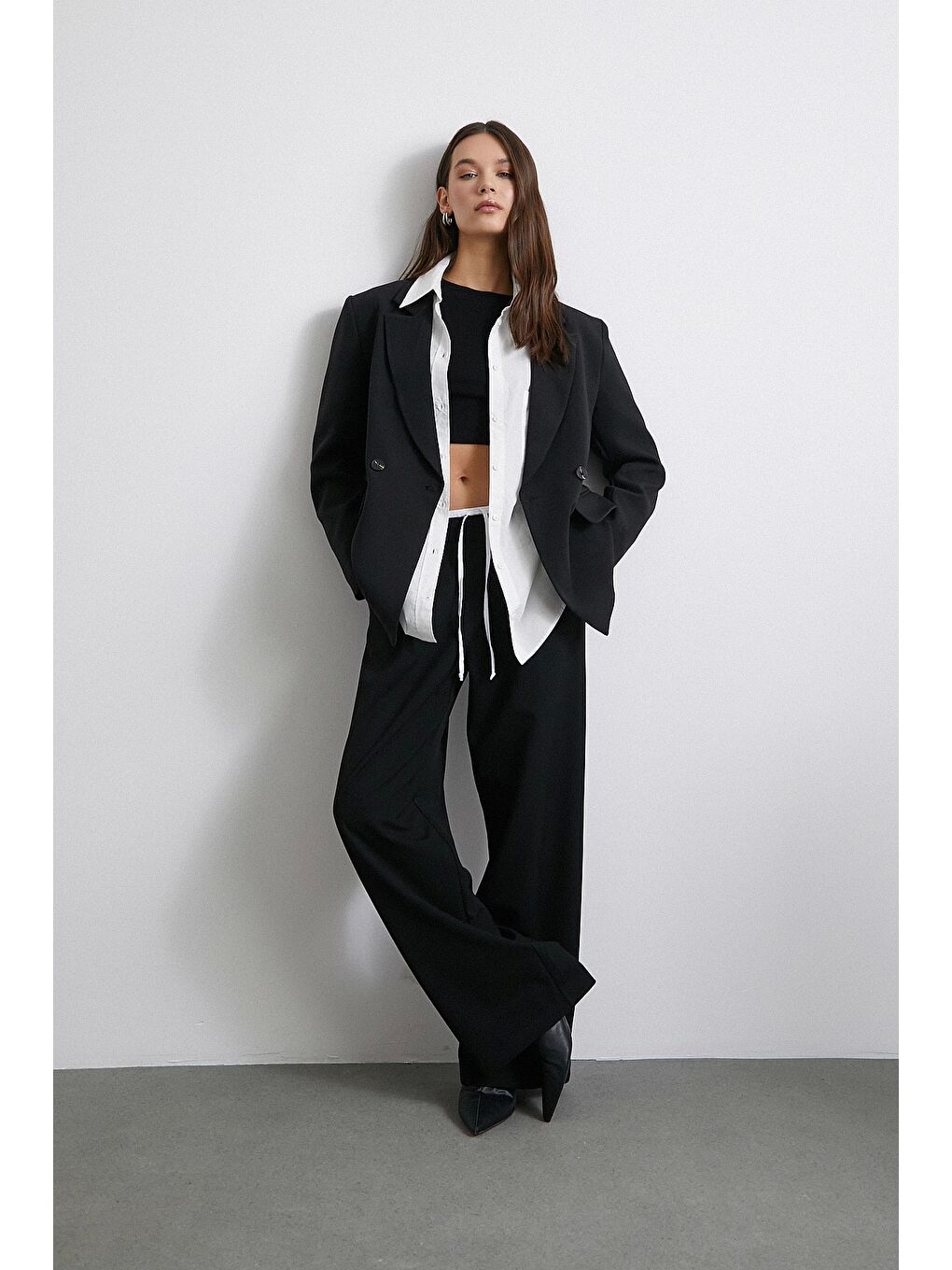 Yanı Fermuarlı Garnili Pantolon Siyah-1