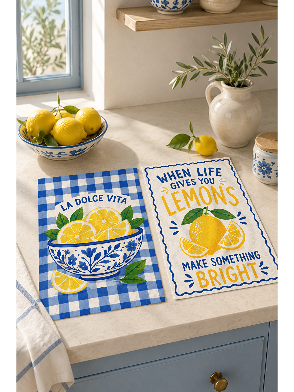 Mavi Kareli Limon Desenli Havlu-5