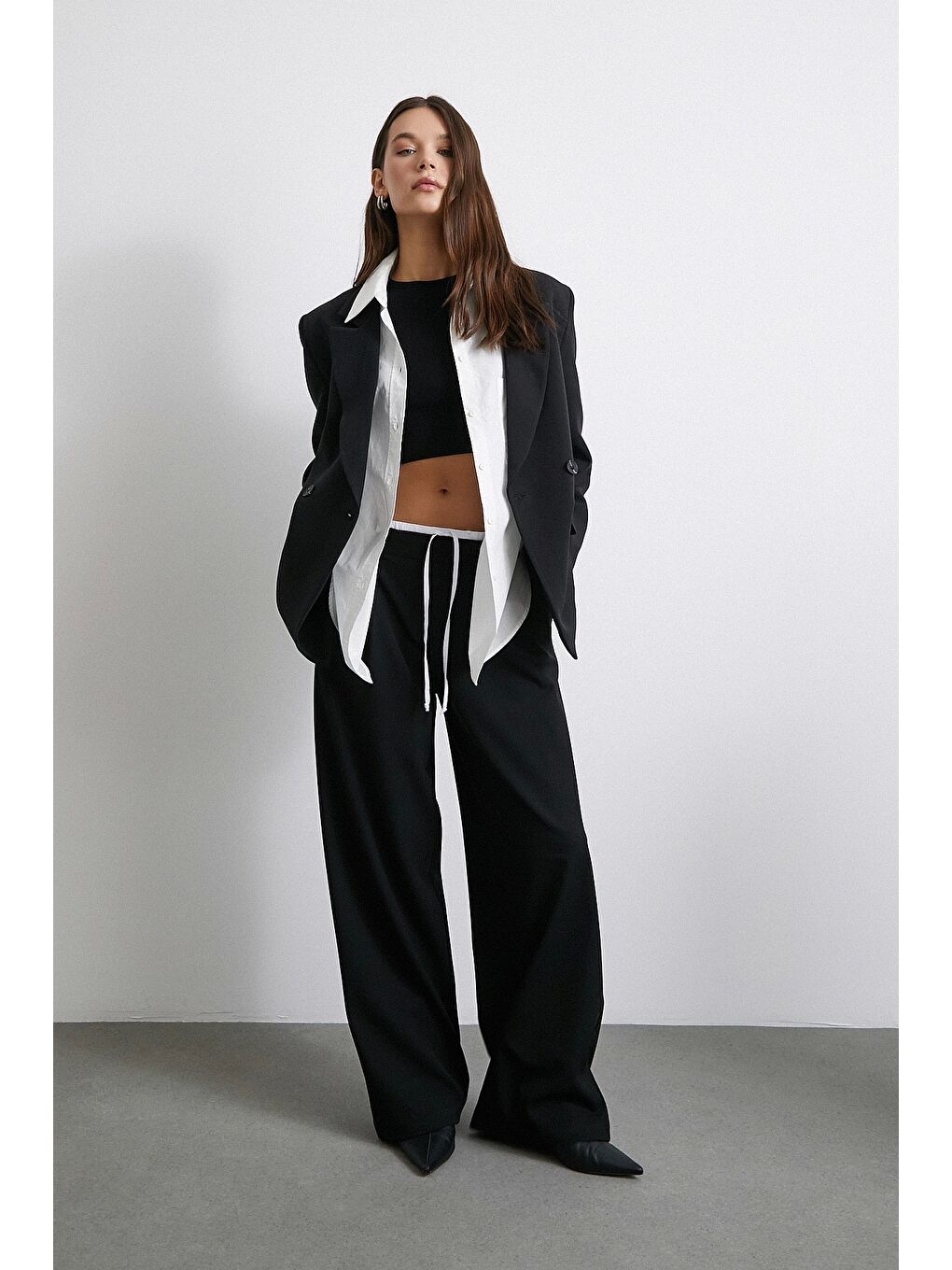 Yanı Fermuarlı Garnili Pantolon Siyah-2