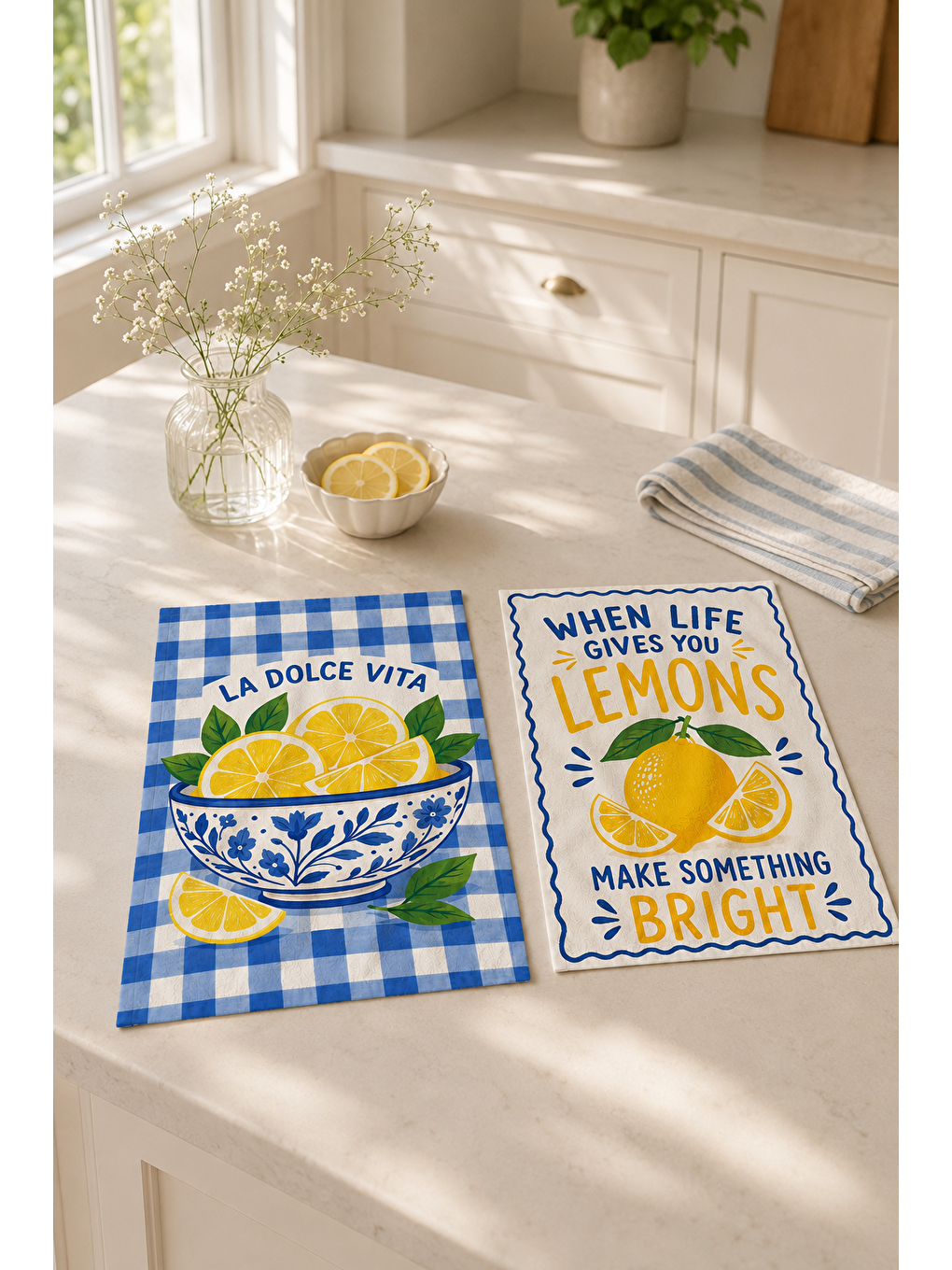 Mavi Kareli Limon Desenli Havlu-6