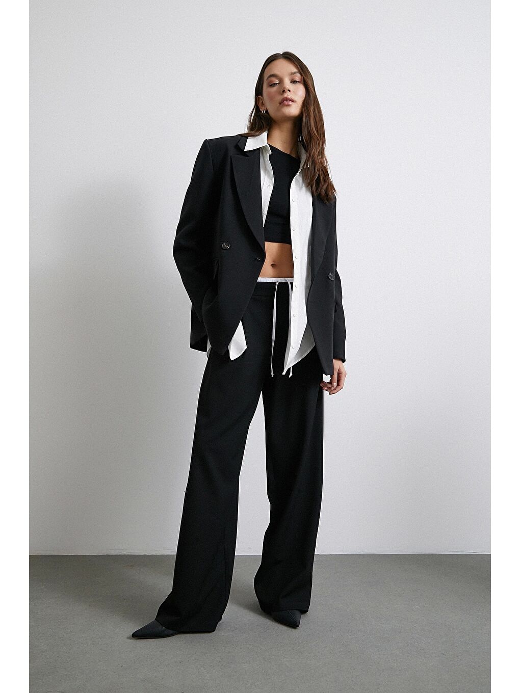 Yanı Fermuarlı Garnili Pantolon Siyah-3