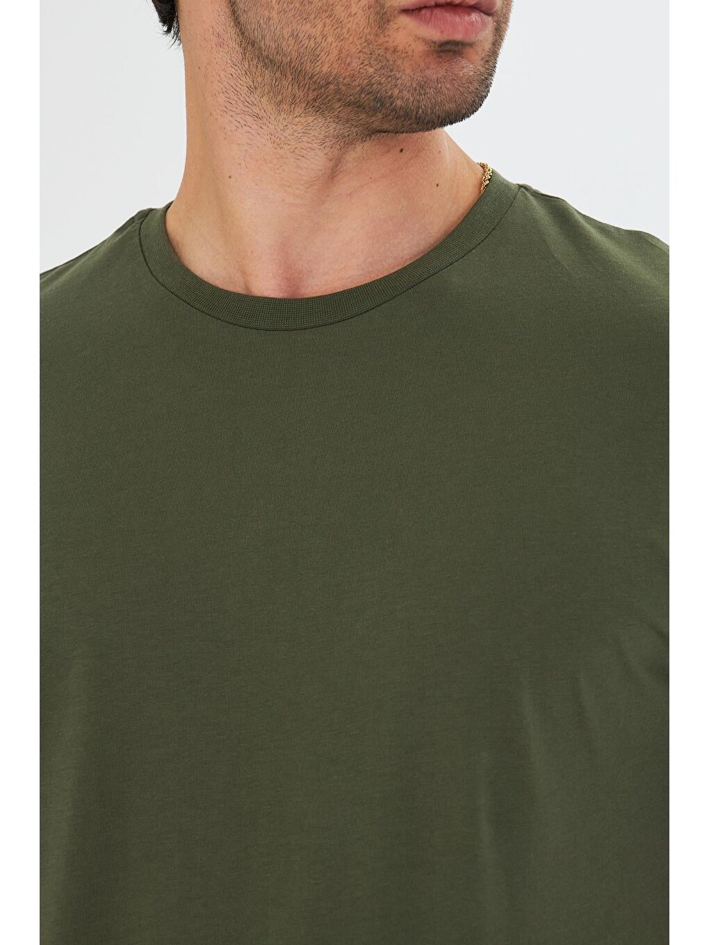 Erkek Büyük Beden Pamuklu Bisiklet Yaka Tişört Haki 5014B-H-6