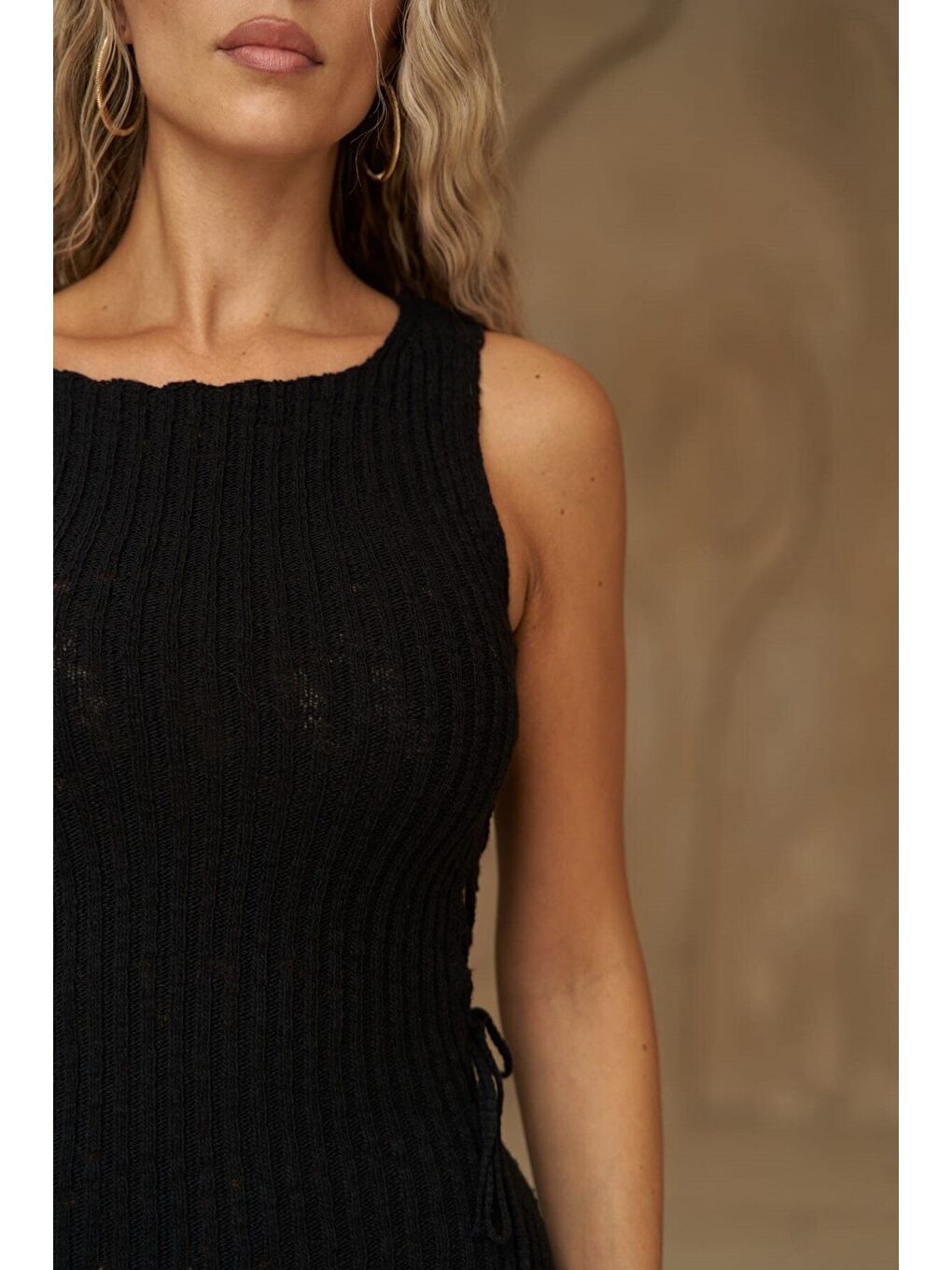 Lima Yan Dekolteli Siyah Mini Triko Elbise-5