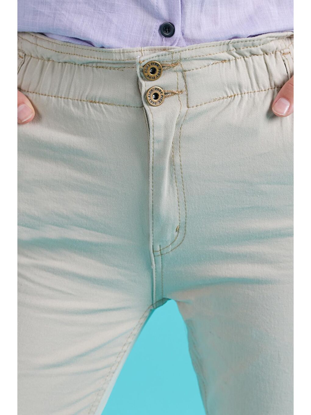 Bej Kız Çocuk Beli Lastikli Keten Pantolon 8-16 Yaş 13805-3