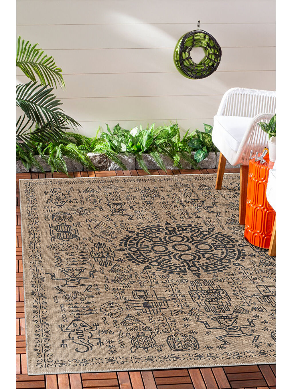 Kahverengi Dekoratif Salon Halısı, Makinada Yıkanabilir, Kaymaz Taban, İnce & Modern Tasarım-1