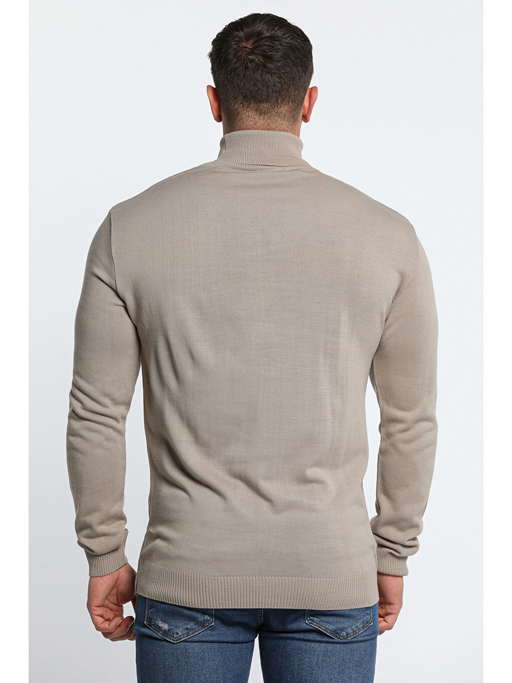 Bej Erkek Balıkçı Yaka Triko Kazak-4