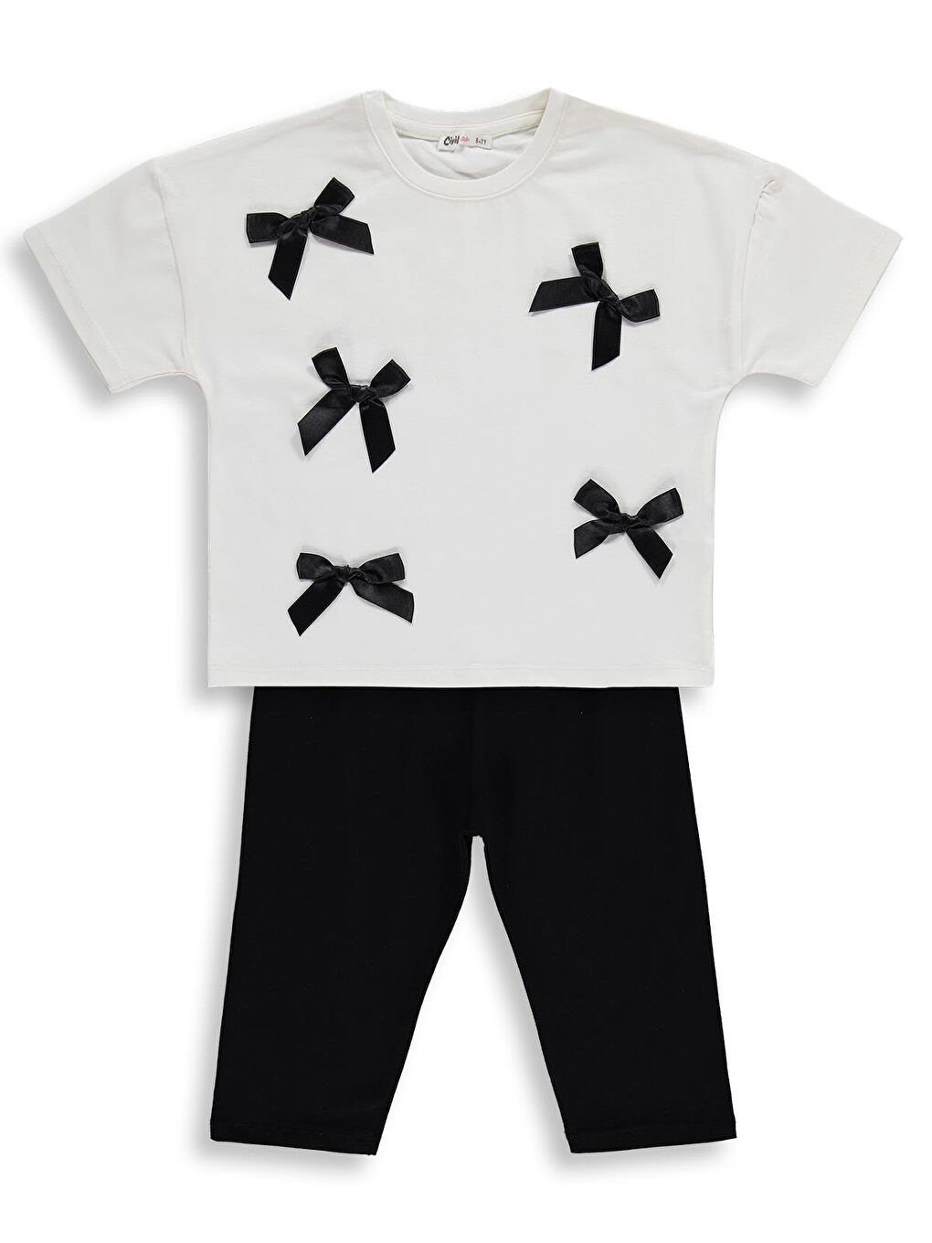 Siyah Girls Fiyonklu 6-9 Yaş Takım - Ekru