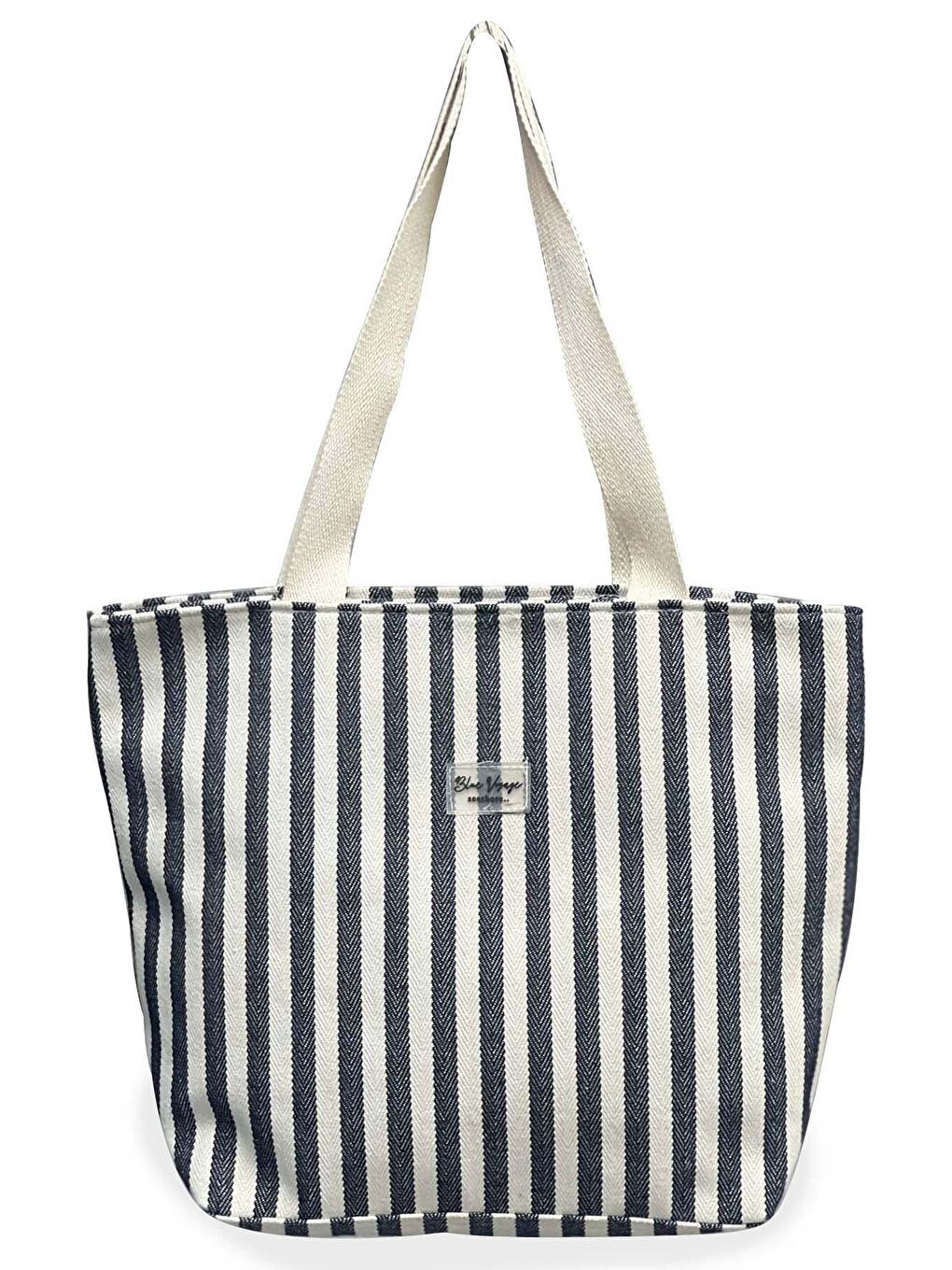 Bej Çizgili Pamuklu Plaj Çantası 001 Lacivert02