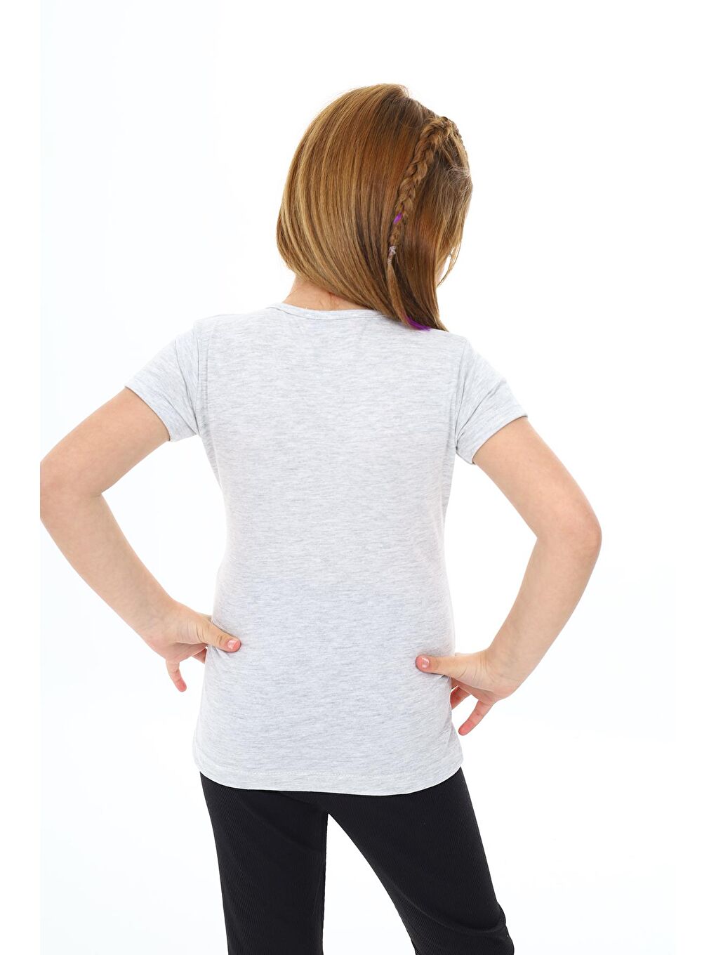 Gri Kız Çocuk Taş Süsleme Yazı Baskılı T-Shirt 3-13 Yaş Zu110-1-3