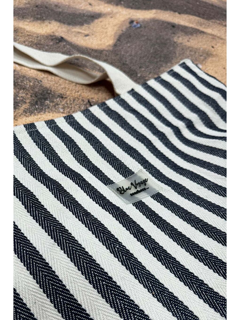 Bej Çizgili Pamuklu Plaj Çantası 001 Lacivert02-3