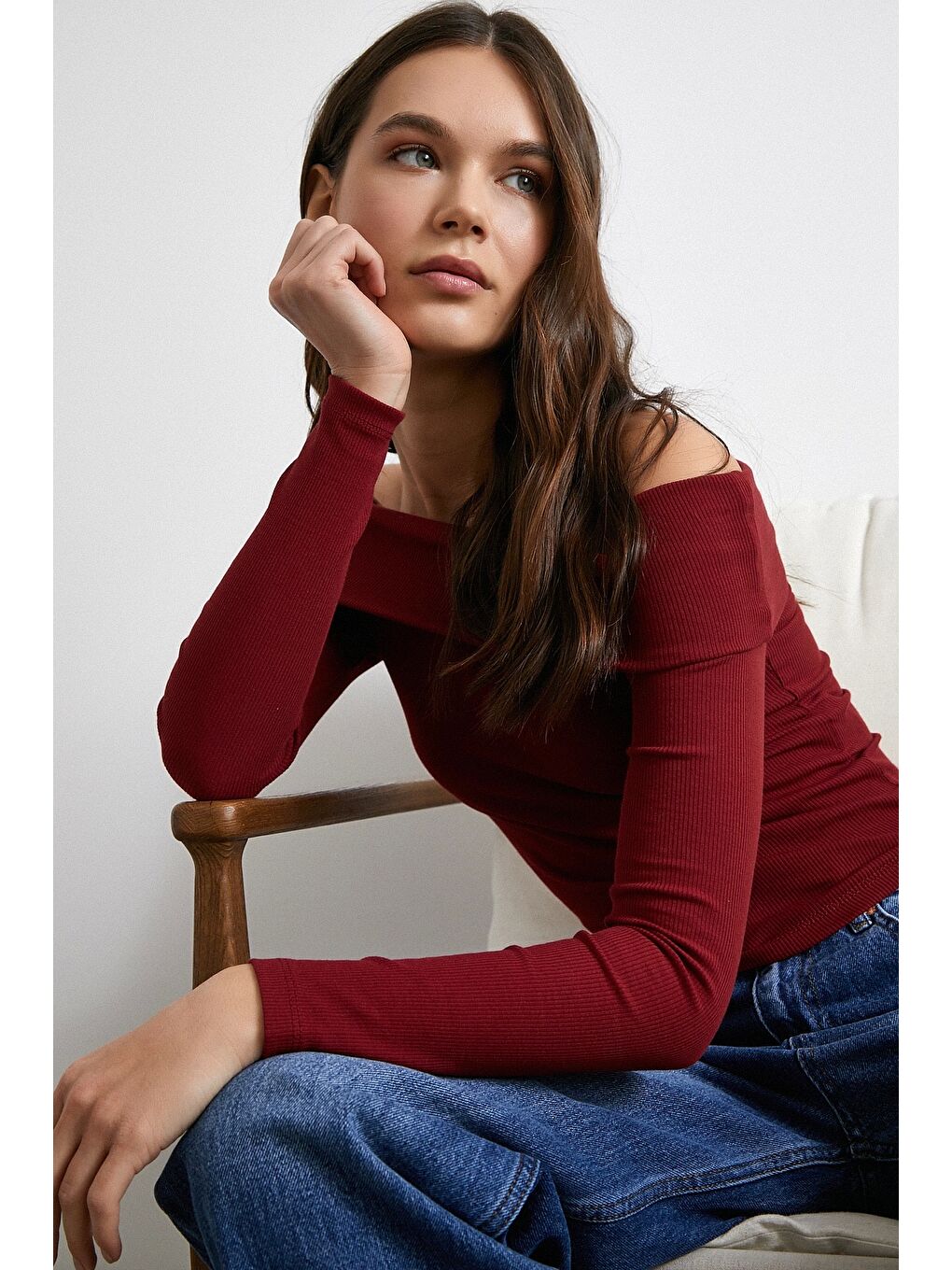 Omzu Açık Kaşkorse Bluz Bordo-3