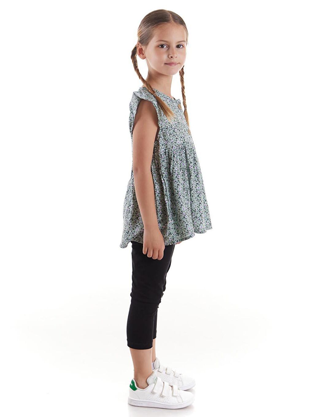 Yeşil Kız Çocuk Takım Vizkon Baskılı Taytlı Alt Üst Takım Pamuklu Ak2522-6