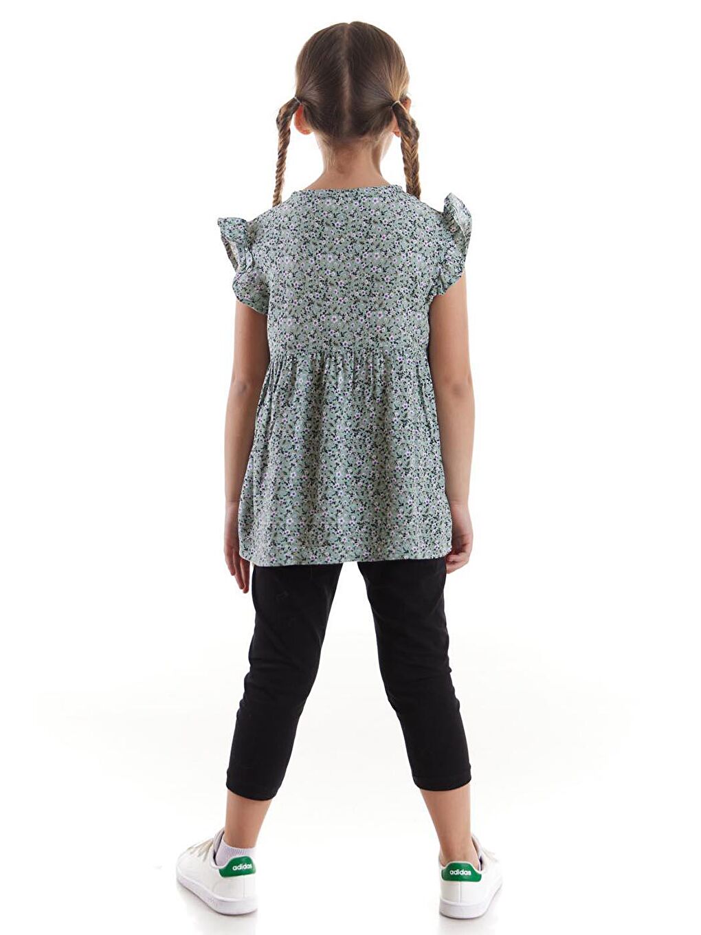 Yeşil Kız Çocuk Takım Vizkon Baskılı Taytlı Alt Üst Takım Pamuklu Ak2522-7