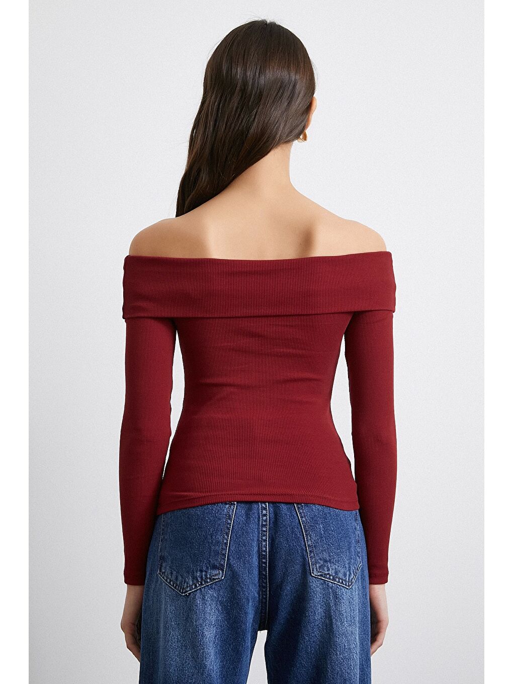 Omzu Açık Kaşkorse Bluz Bordo-5