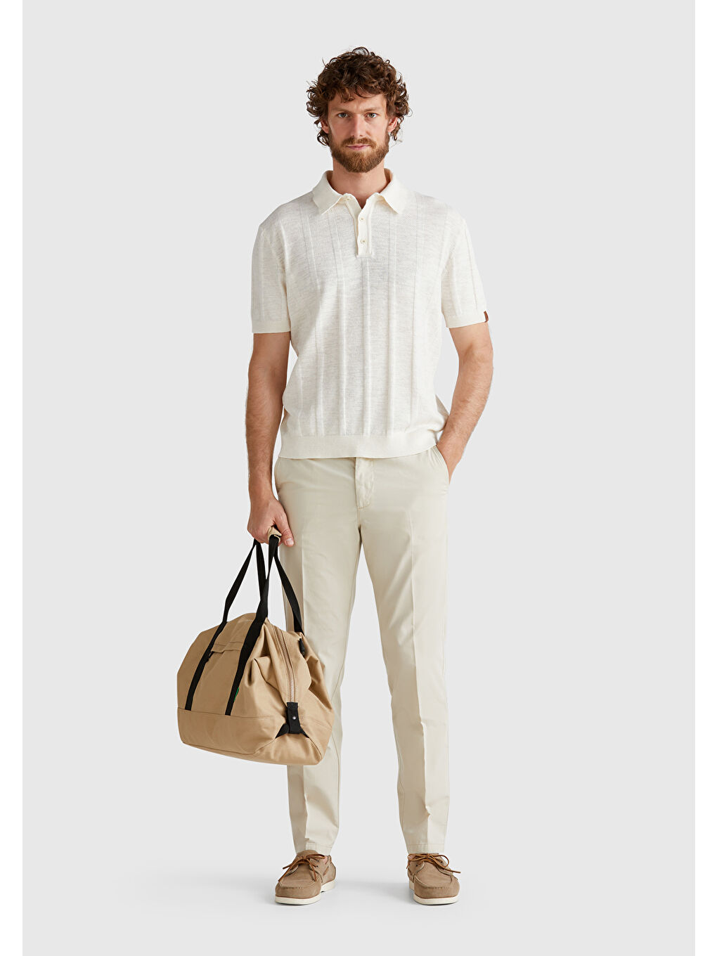 Ekru Erkek Krem Pamuk Karışımlı Kontrastlı Düğmeli Regular Fit Triko Polo T-Shirt-4