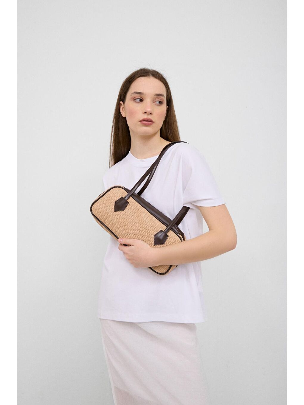 Boheme Hasır Baget Çanta Bej-1