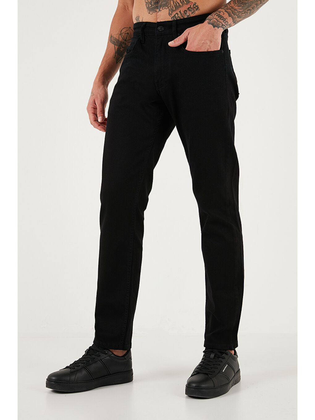 Siyah Streç Pamuklu Comfort Fit Yüksek Bel Boru Paça Jeans 4412C01TEXAS-2